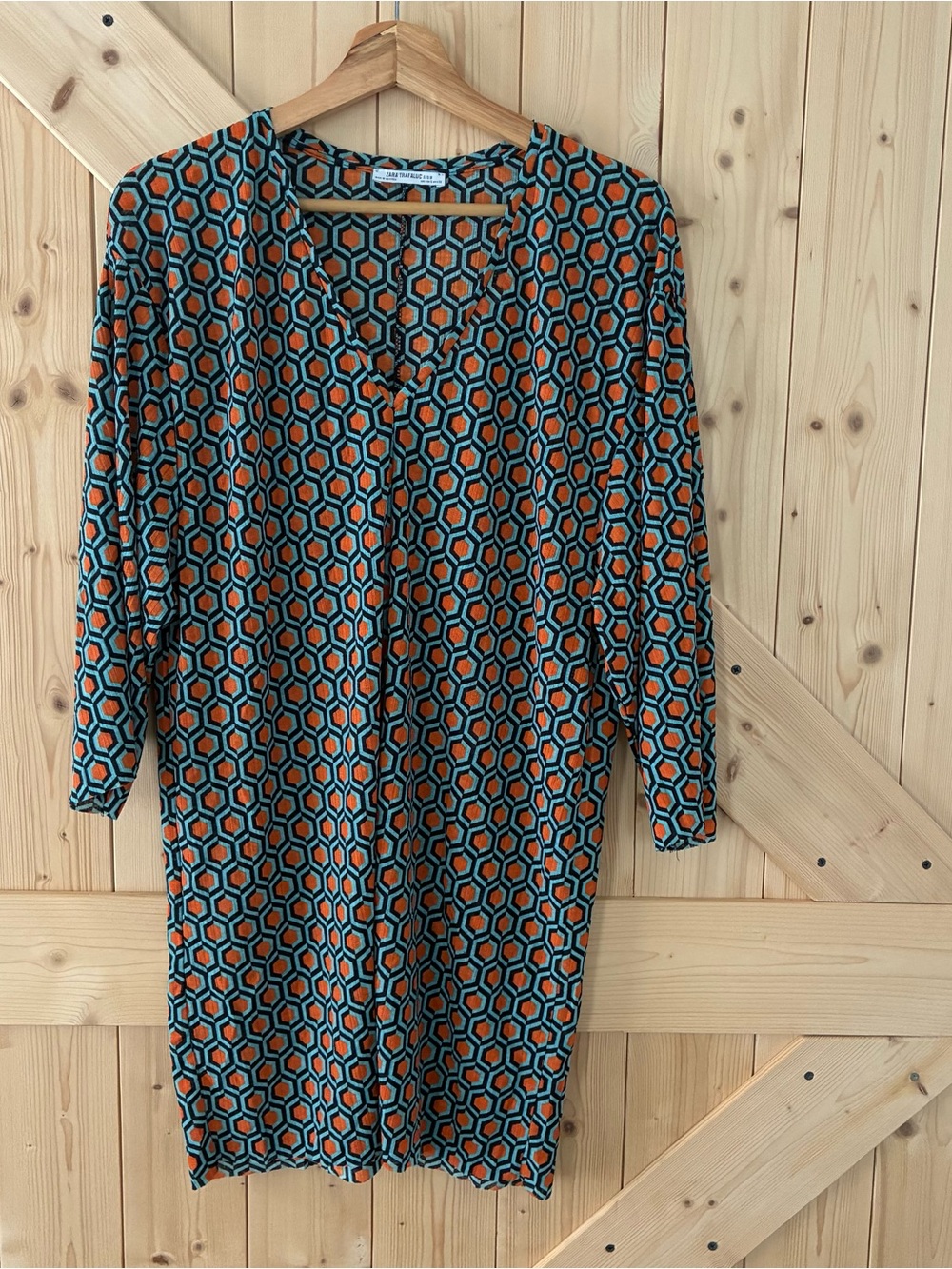 Zara Teal & Orange Geometric Midi Dress